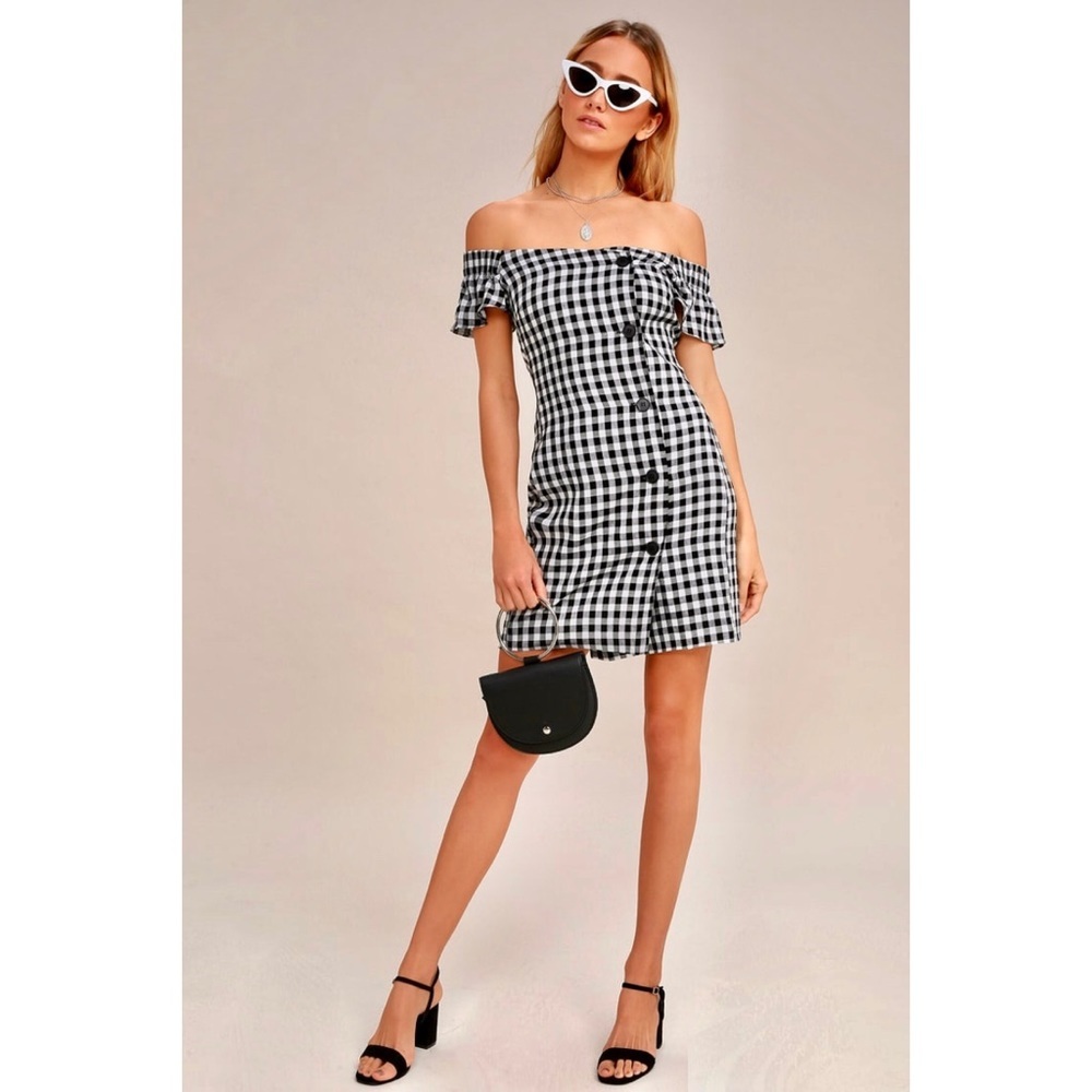 “Check, Please” Classic Gingham Off-Shoulder Dress - Picture 4 of 10